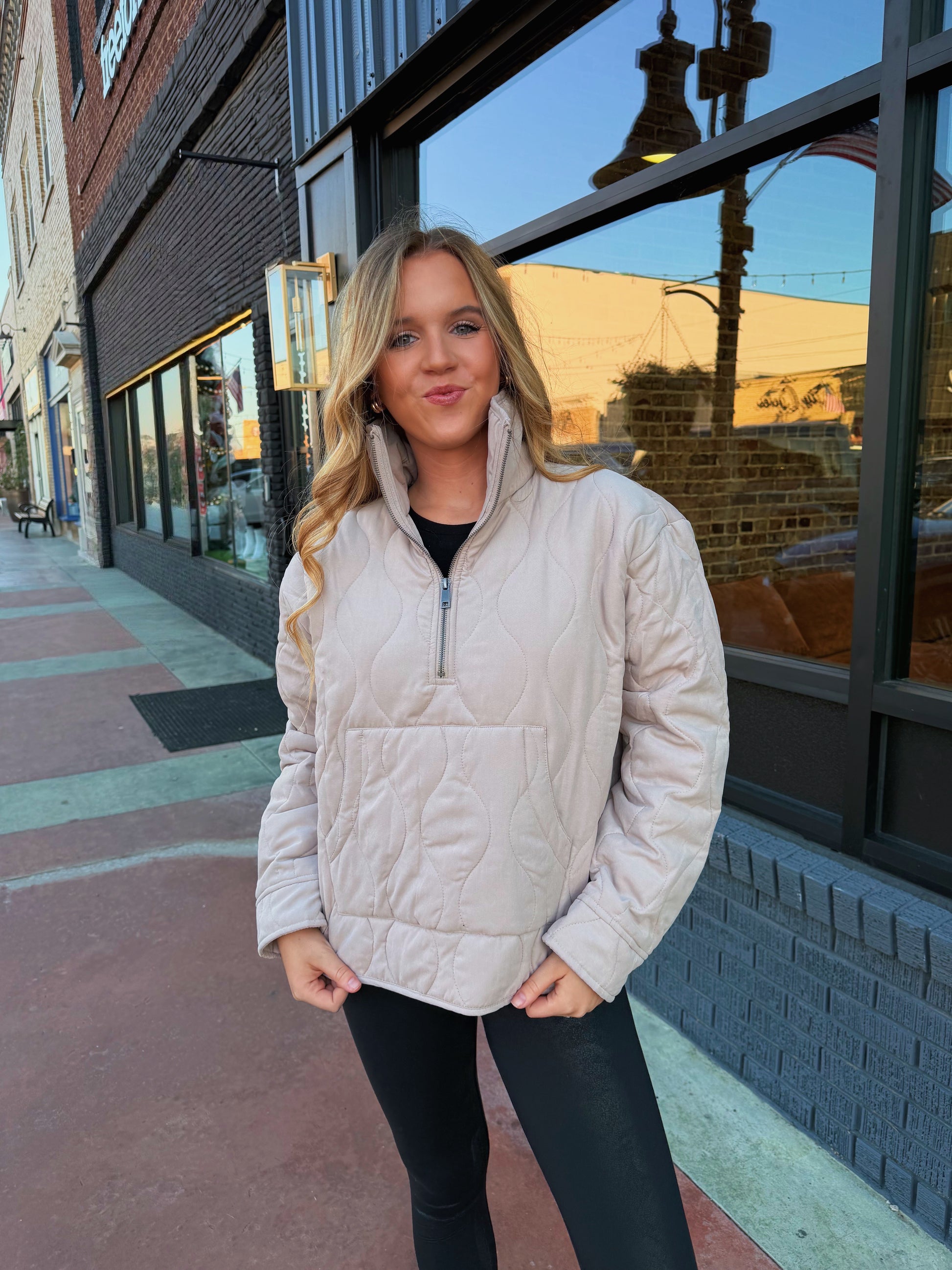 The Quilted Pullover - Tan