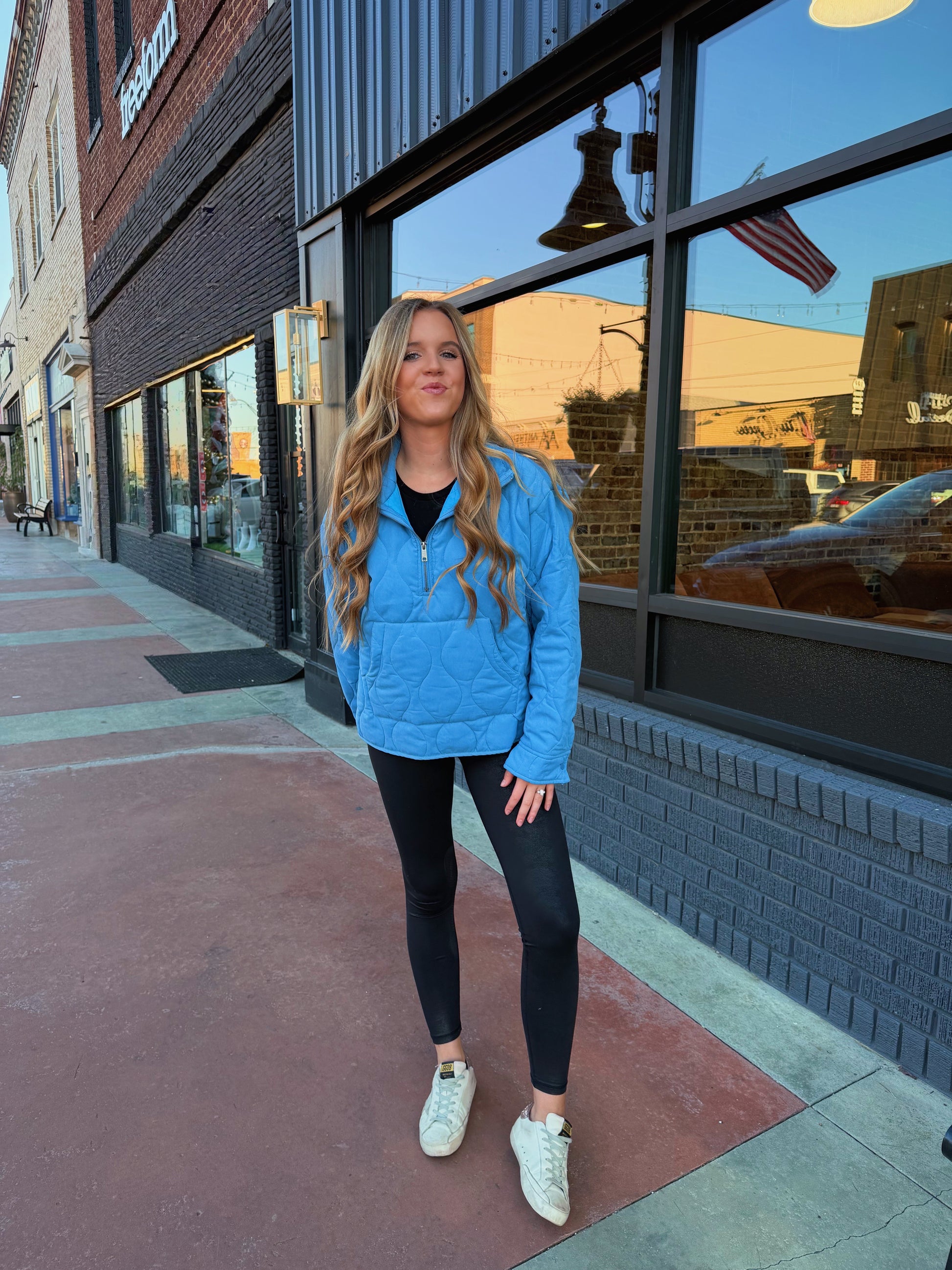 The Quilted Pullover - Ocean Blue