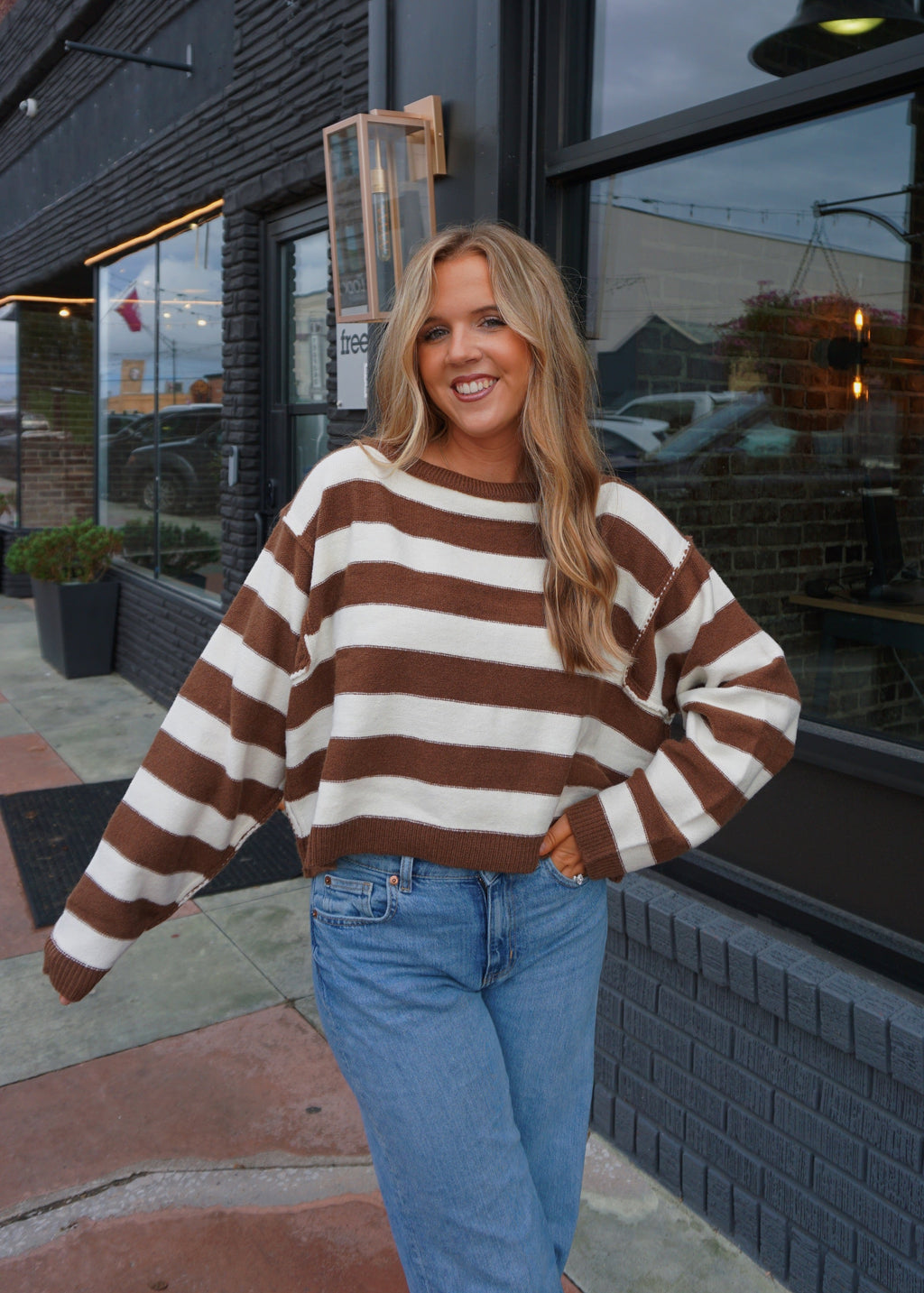 The Cara Brown Striped Sweater