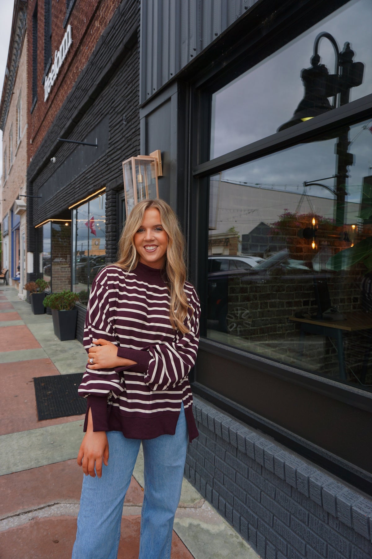 The Marron Striped Mockneck