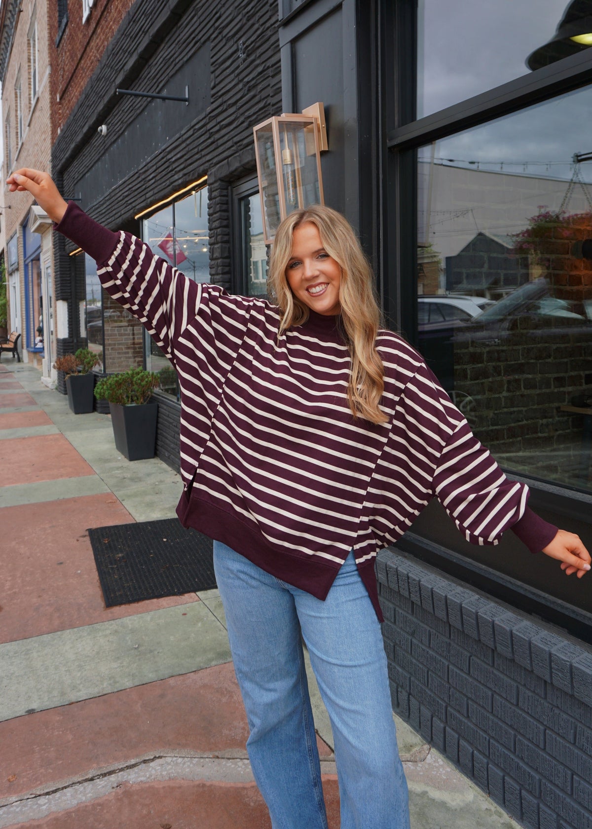 The Marron Striped Mockneck
