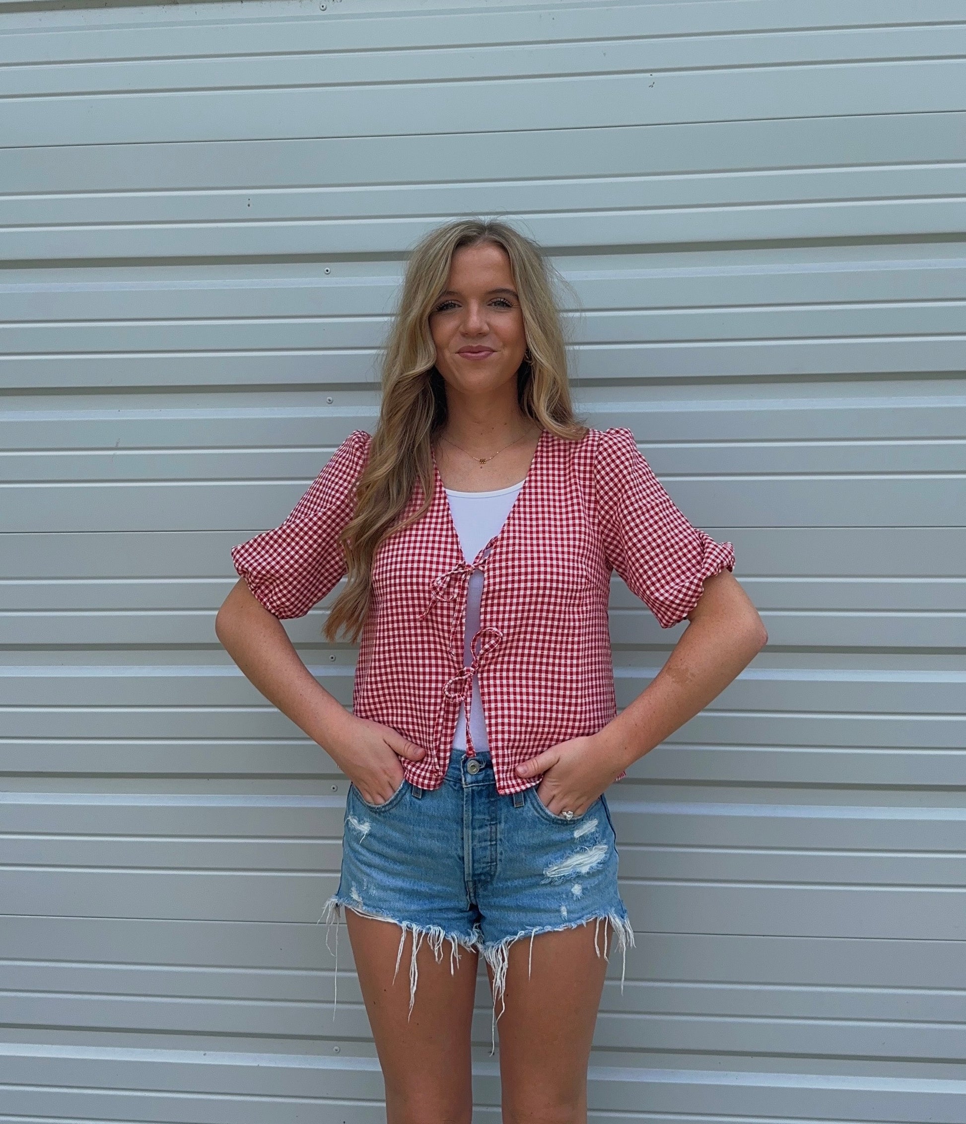 Gingham Tie Blouse