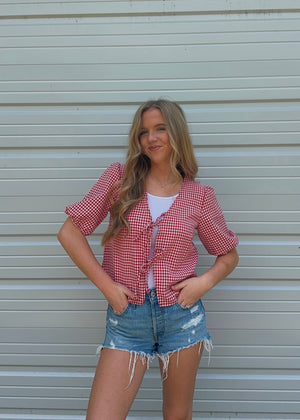 Gingham Tie Blouse