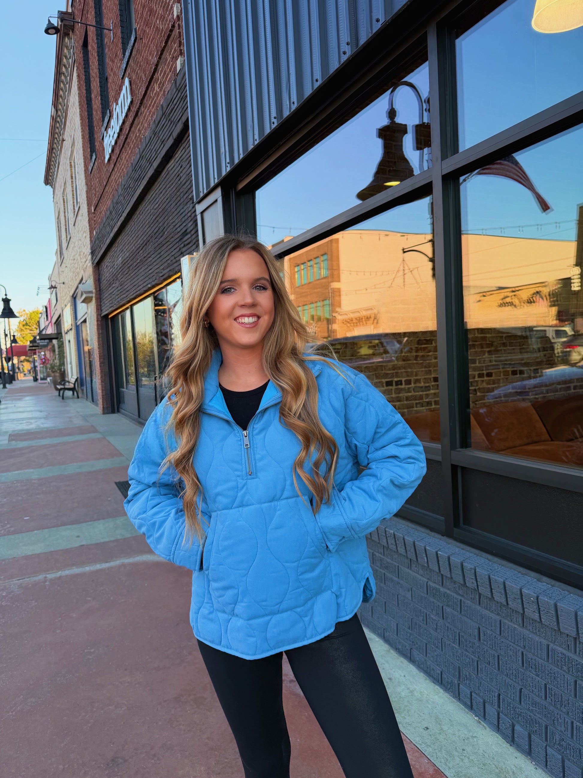 The Quilted Pullover - Ocean Blue