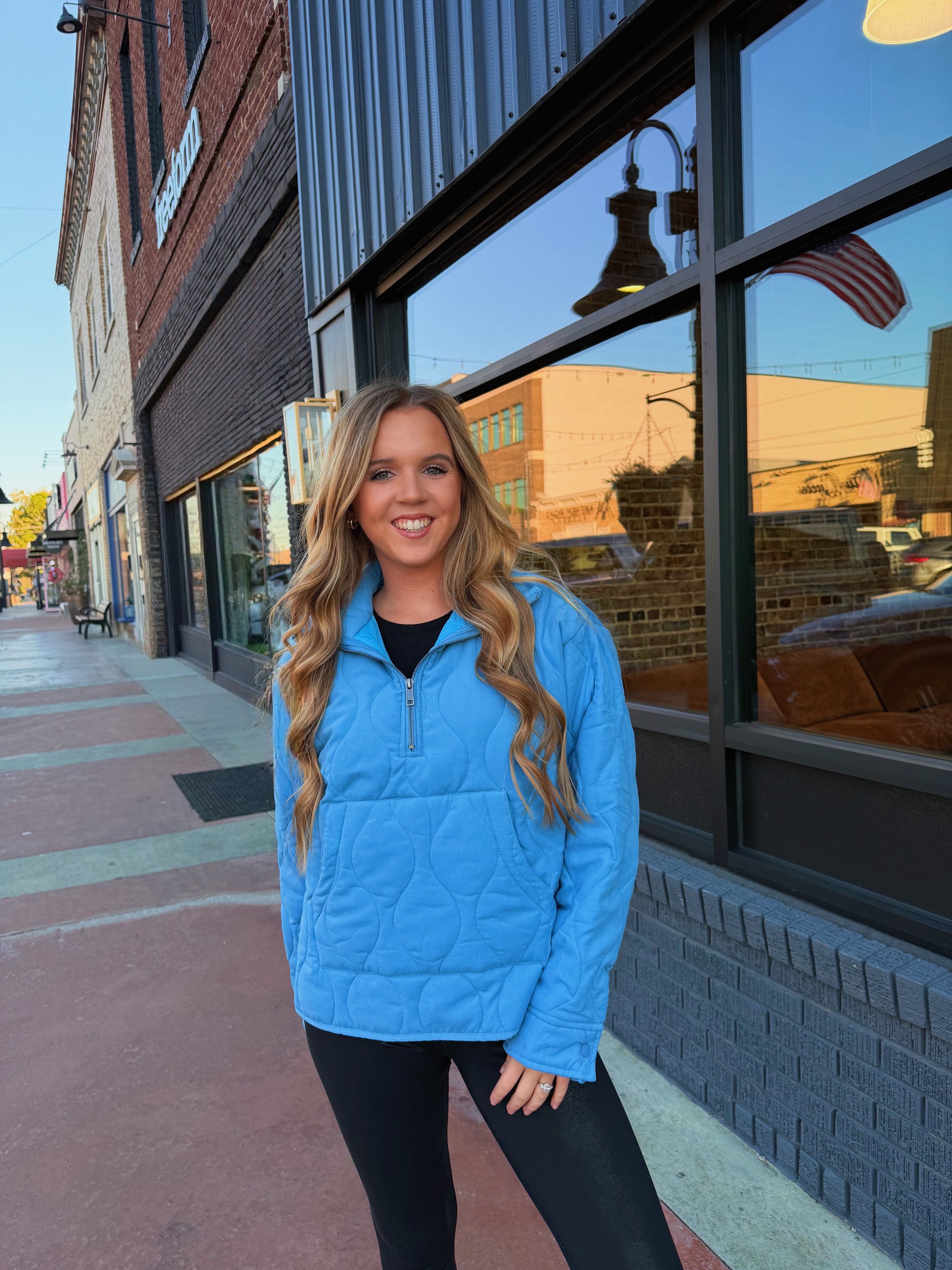 The Quilted Pullover - Ocean Blue