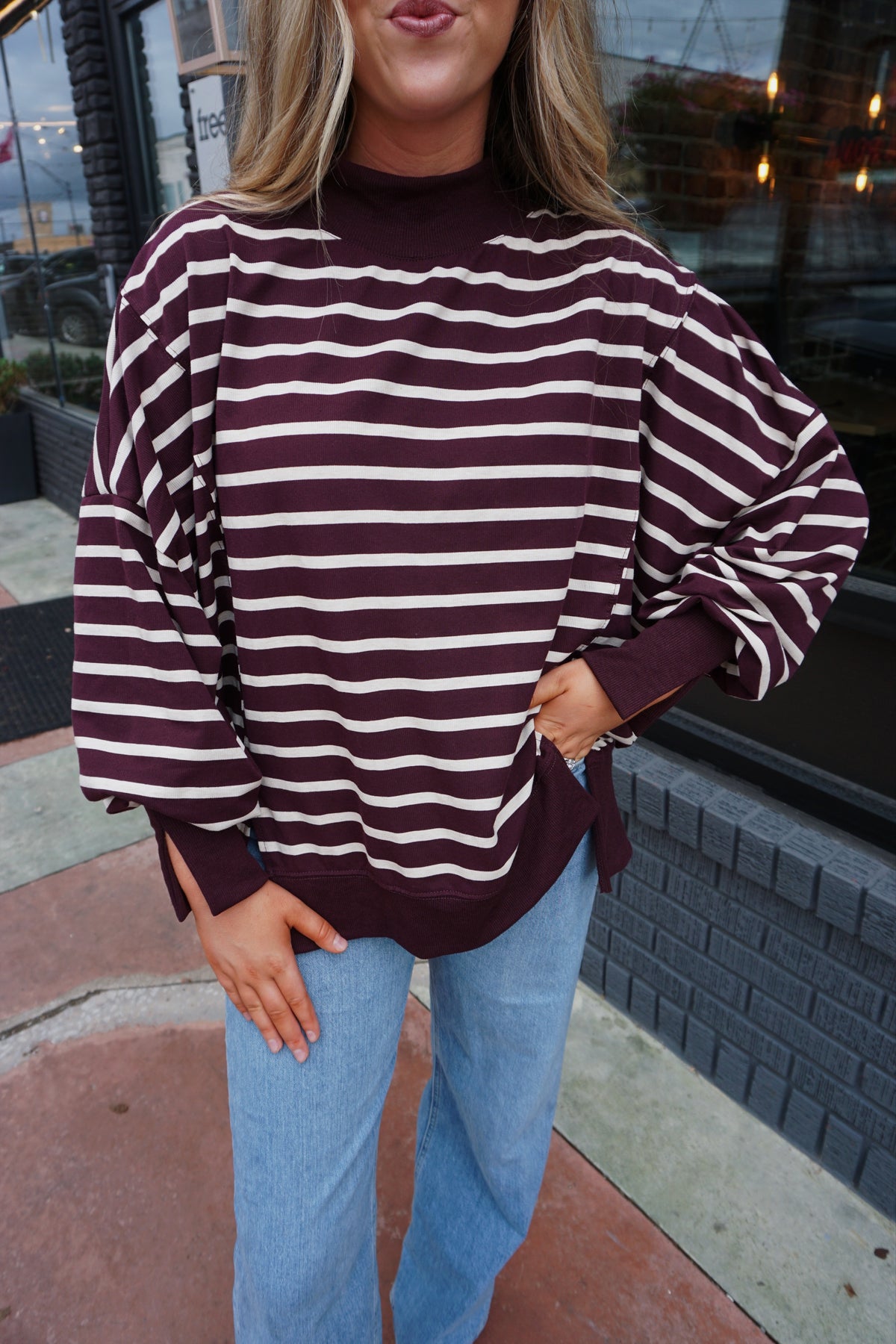 The Marron Striped Mockneck