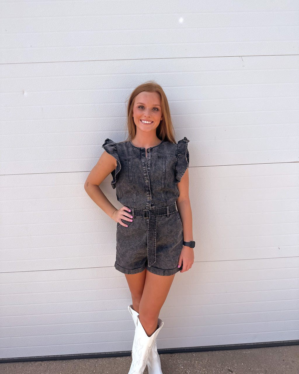 The Ellie Black Denim Romper