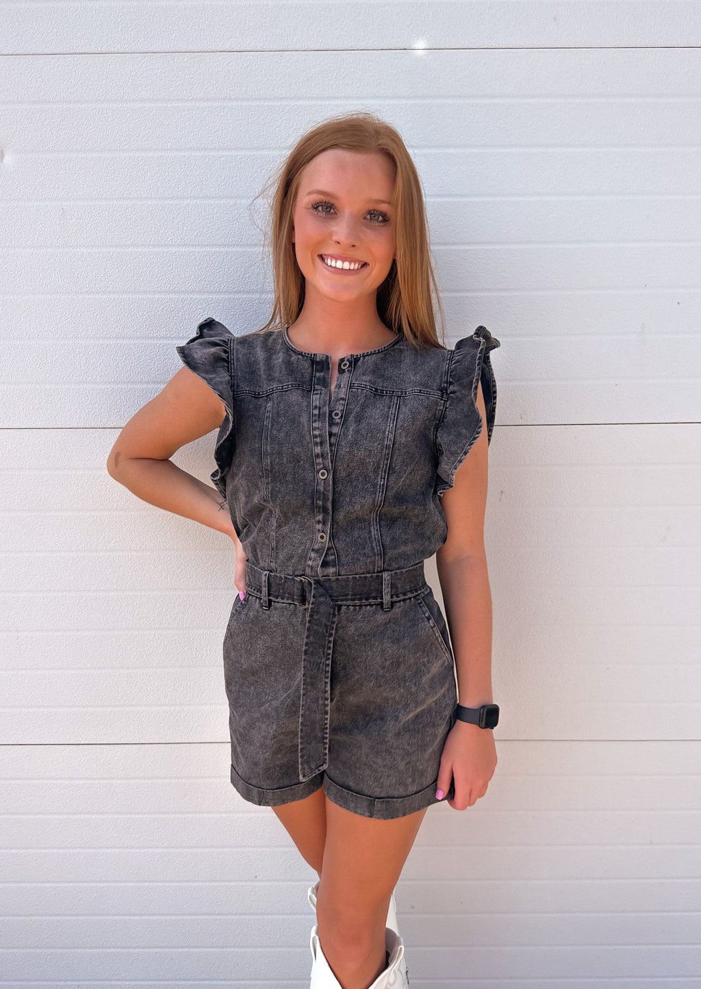 The Ellie Black Denim Romper