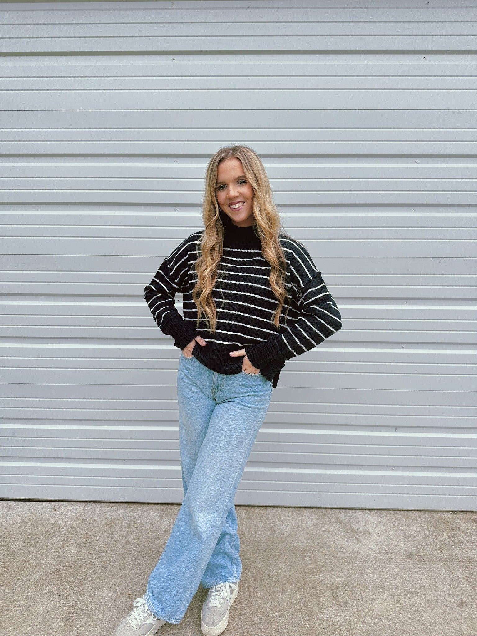 The Desiree Striped Sweater - NAVY