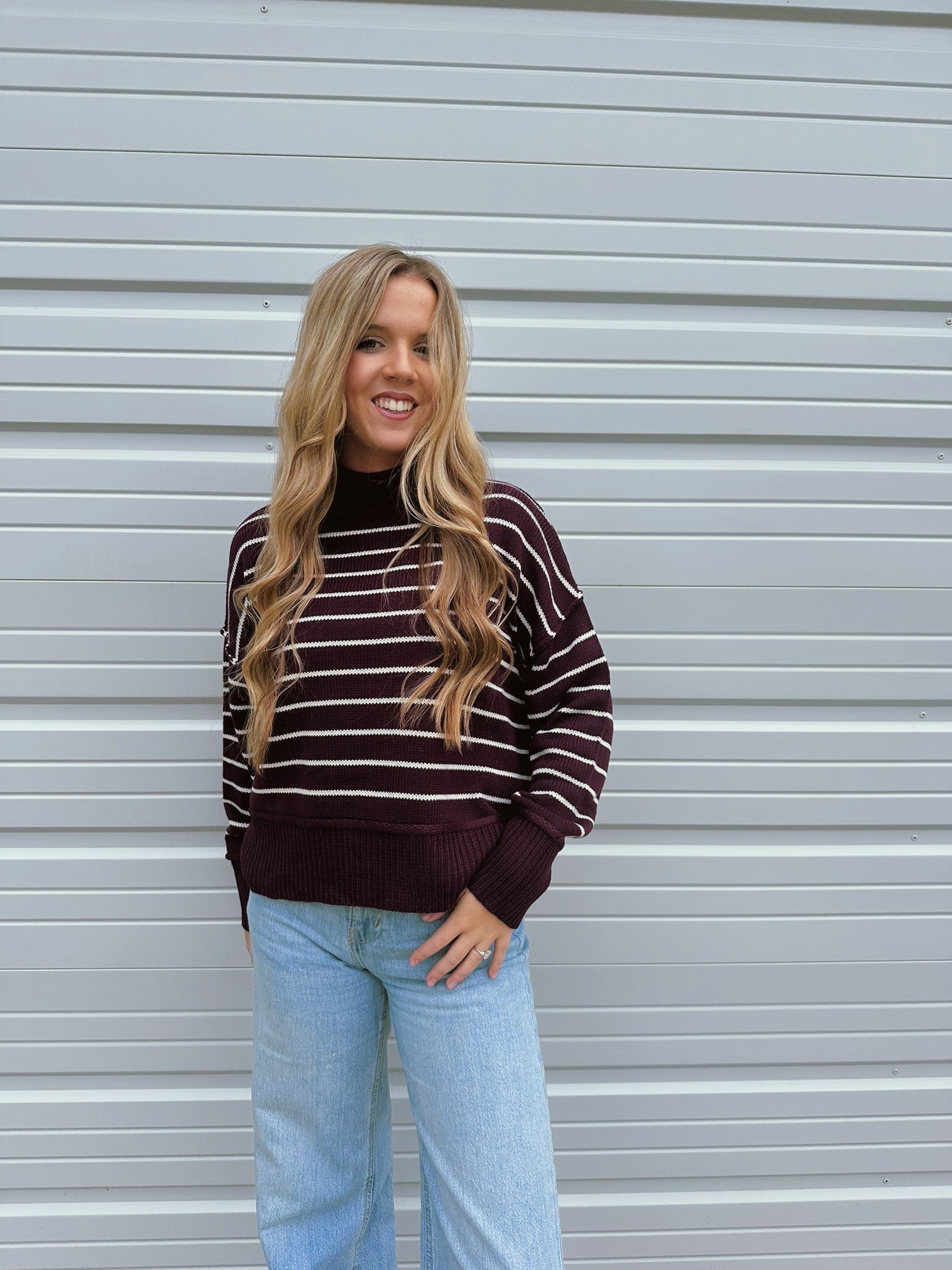 The Desiree Striped Sweater - BURGNDY