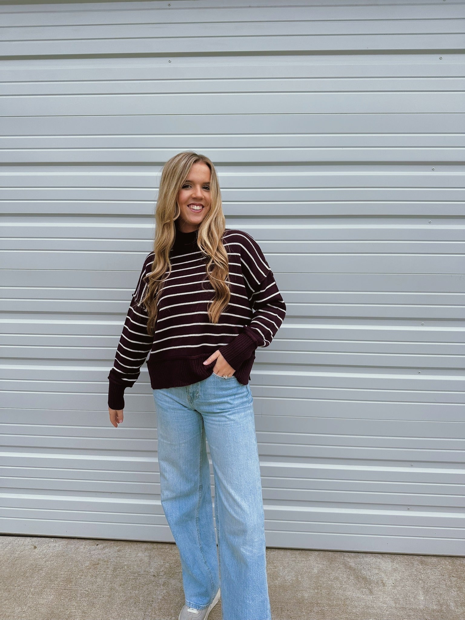 The Desiree Striped Sweater - BURGNDY
