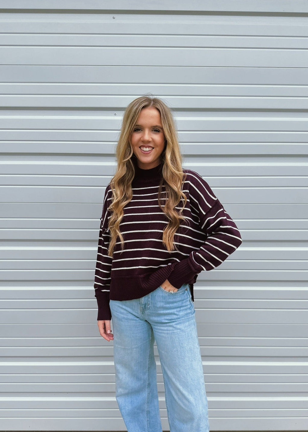 The Desiree Striped Sweater - BURGNDY