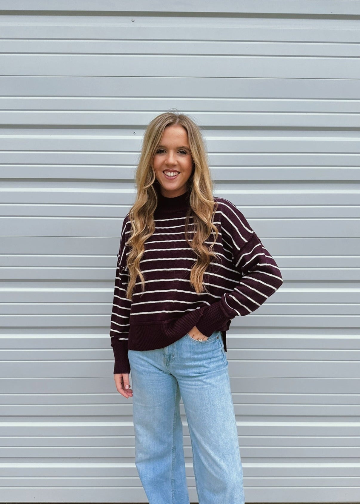 The Desiree Striped Sweater - BURGNDY